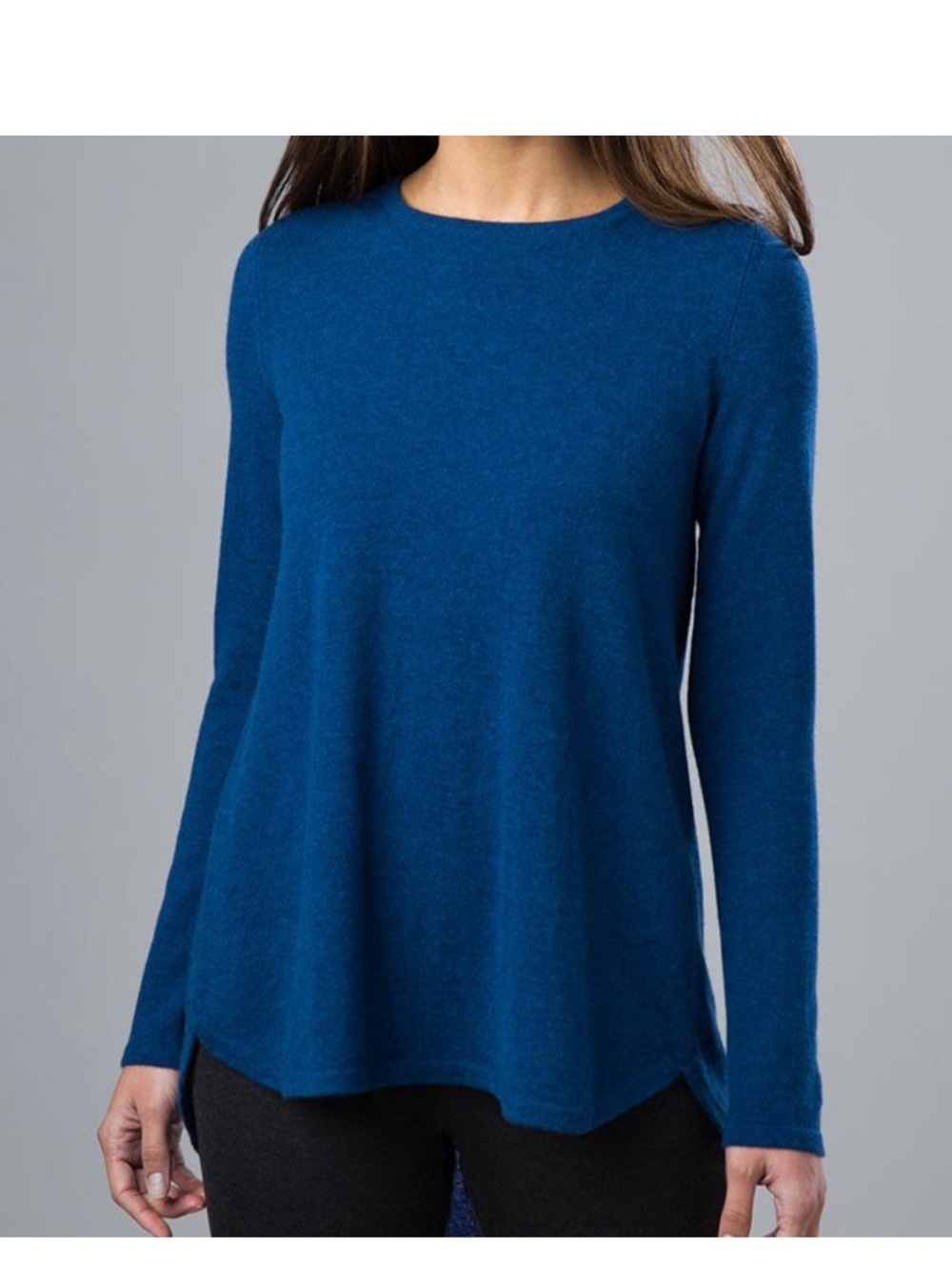 KINROSS CASHMERE Tunic pleat back pullover sweater Blue Size Large